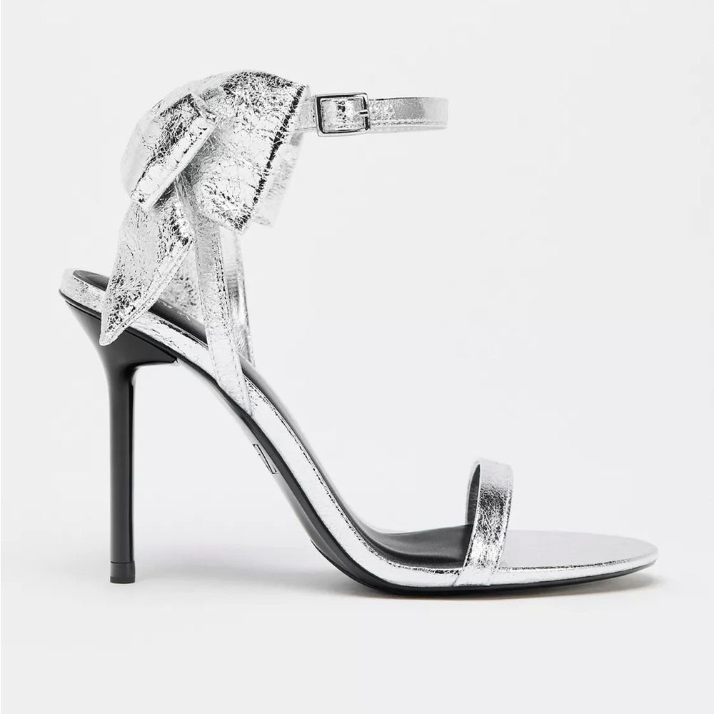 NWT Zara Bloggers Choice Elegant Silver Bow High Heels (Size Eur41/US10) - Picture 6 of 7